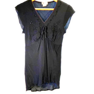 Womens Faded Glory Size Medium Embellished Sequin Black Blouse Tie Front Detail